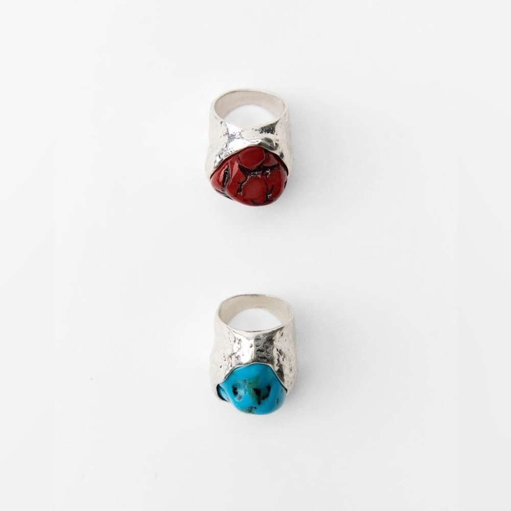 NWT. Zara Pack of Two Wrought Metal Stone Rings.
